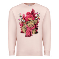 Pale Pink pink winter long haired cow Premium Sweatshirt - NancyCooperArtShop