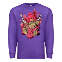 Purple pink winter long haired cow Premium Sweatshirt - NancyCooperArtShop