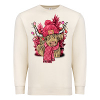 Sandshell pink winter long haired cow Premium Sweatshirt - NancyCooperArtShop