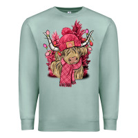 Seafoam pink winter long haired cow Premium Sweatshirt - NancyCooperArtShop