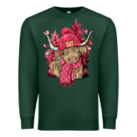 Sports Green pink winter long haired cow Premium Sweatshirt - NancyCooperArtShop