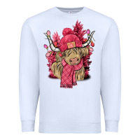 White pink winter long haired cow Premium Sweatshirt - NancyCooperArtShop