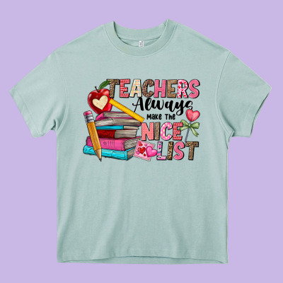Teachers Always Make The Nice List Heavy Core Tee Designed By Cowhidedigitalart