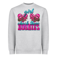 Heather Grey Girl Check Those Boobies Heavyweight Sweatshirt - texasbilliewilder