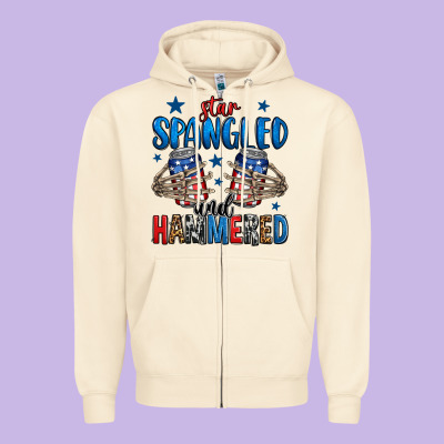Star Spangled And Hammered Skeleton Hand Zipper Hoodie Designed By Jasminsmagicworld