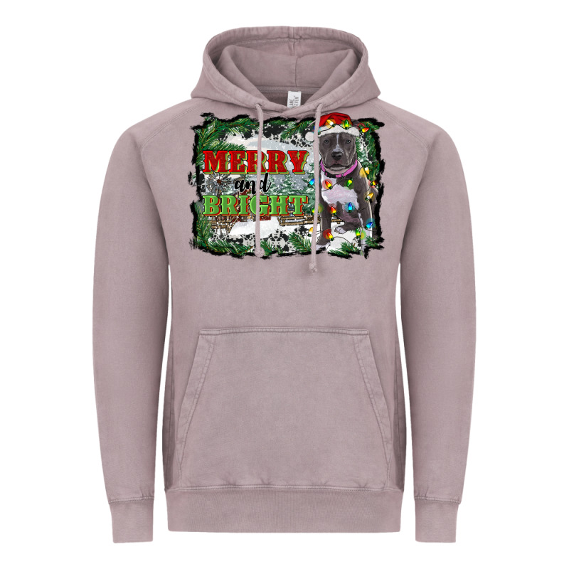 Merry And Bright Pitbull With Farm Vintage Hoodie by RanaPortraitStore | Teevron