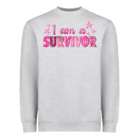 Heather Grey I Am a Survivor Breast Cancer Heavyweight Sweatshirt - texasbilliewilder