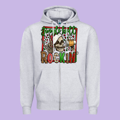 Jingle Bell Rockin Skeleton Christmas Zipper Hoodie Designed By Jasminsmagicworld