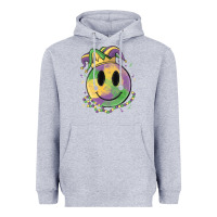 Heather Grey smiley face mardi gras Heavyweight Hoodie - MaliasSmallBusiness