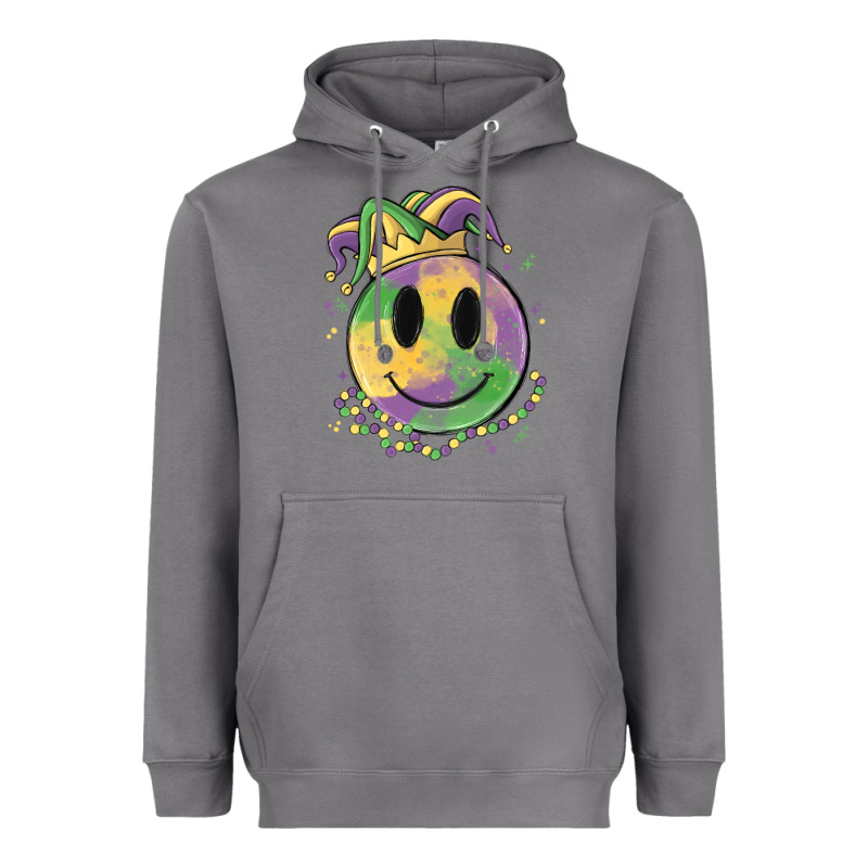 Smiley Face Mardi Gras Heavyweight Hoodie by MaliasSmallBusiness | Teevron