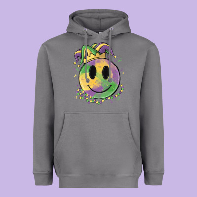 Smiley Face Mardi Gras Heavyweight Hoodie Designed By Maliassmallbusiness