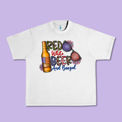 Red White Beer And Boozed Urban Heavy Tee Designed By Cowhidedigitalart