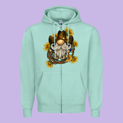 Cowboy Gnome Sunflower Rope Zipper Hoodie Designed By Barkaloodesign