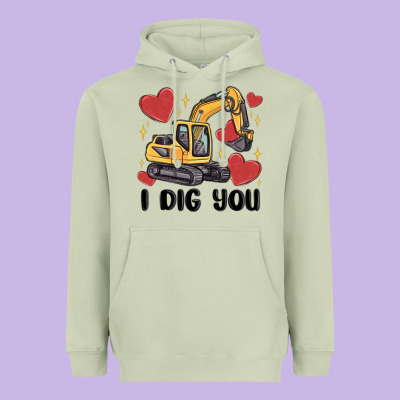 I Dig You Valentines Excavator Heavyweight Hoodie Designed By Maliassmallbusiness