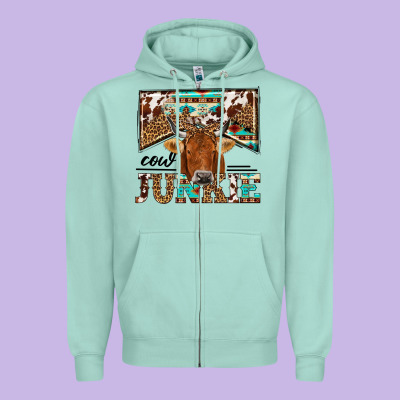 Cow Junkie Zipper Hoodie Designed By Nancycooperartshop