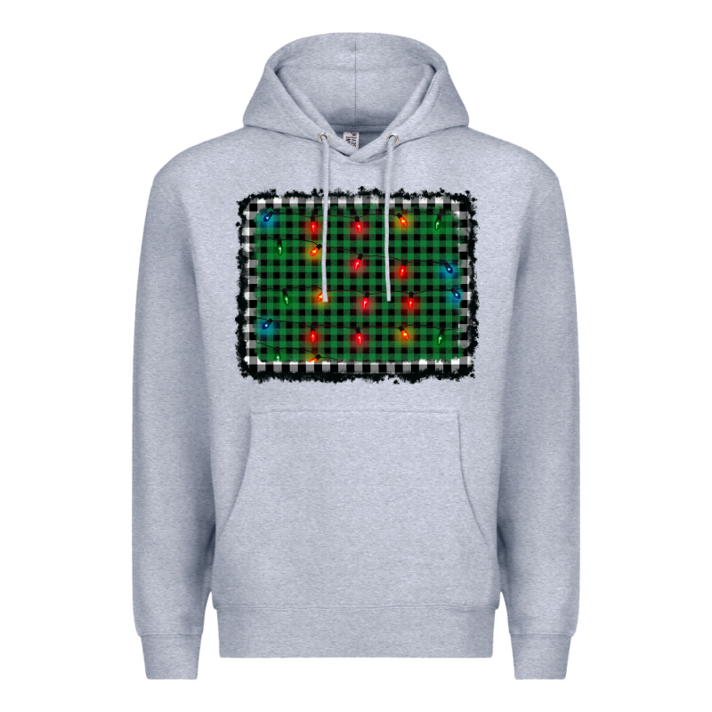 Christmas Buffalo Plaid And Lights Background Premium Hoodie by AdoDesignShop | Teevron