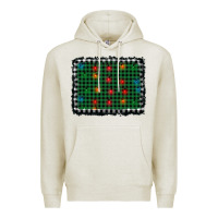 Oatmeal Heather christmas buffalo plaid and lights background Premium Hoodie - AdoDesignShop
