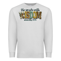 Dove Grey she speaks with wisdom proverbs 31 26 Premium Sweatshirt - NancyCooperArtShop