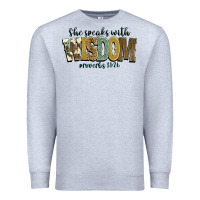 Heather Grey she speaks with wisdom proverbs 31 26 Premium Sweatshirt - NancyCooperArtShop