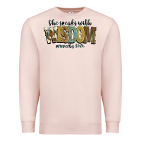 Pale Pink she speaks with wisdom proverbs 31 26 Premium Sweatshirt - NancyCooperArtShop