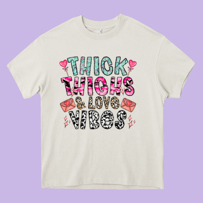Thick Thighs And Love Vibes Heavy Core Tee Designed By Cowhidedigitalart