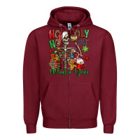 Burgundy ho ho holy shit what a year christmas skeleton Zipper Hoodie - Jasminsmagicworld
