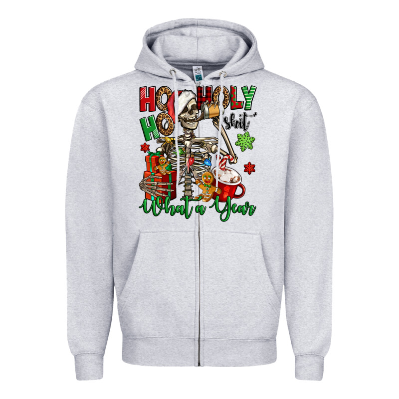 Ho Ho Holy Shit What A Year Christmas Skeleton Zipper Hoodie by Jasminsmagicworld | Teevron