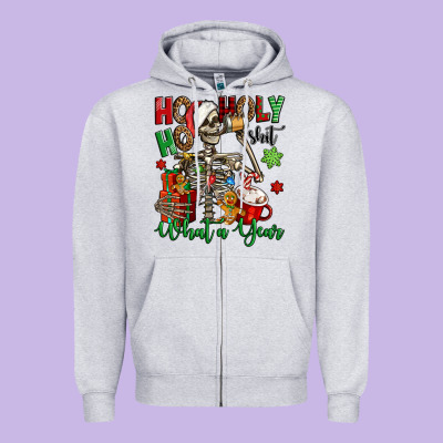 Ho Ho Holy Shit What A Year Christmas Skeleton Zipper Hoodie Designed By Jasminsmagicworld