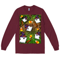 Burgundy Halloween ghost Long Sleeve Tee - Artiststas