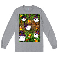 Heather Grey Halloween ghost Long Sleeve Tee - Artiststas