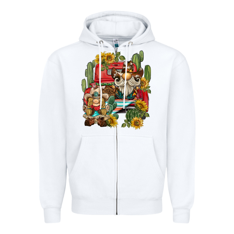 Western Gnome Truck Cactus Sunflower Zipper Hoodie by BarkalooDesign | Teevron