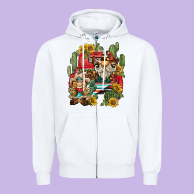 Western Gnome Truck Cactus Sunflower Zipper Hoodie Designed By Barkaloodesign