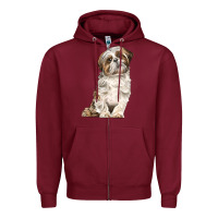 Burgundy Shih Tzu Dog Zipper Hoodie - LillyAllenDesigns