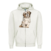 Oatmeal Heather Shih Tzu Dog Zipper Hoodie - LillyAllenDesigns