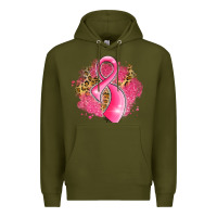 Army Green breast cancer awareness ribbon with glitter pink l Premium Hoodie - LillyAllenDesigns