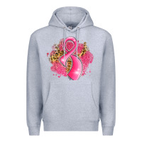 Heather Grey breast cancer awareness ribbon with glitter pink l Premium Hoodie - LillyAllenDesigns