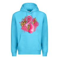 Ocean Blue breast cancer awareness ribbon with glitter pink l Premium Hoodie - LillyAllenDesigns