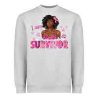 Heather Grey I Am a Survivor Breast Cancer with Afro Woman Heavyweight Sweatshirt - texasbilliewilder
