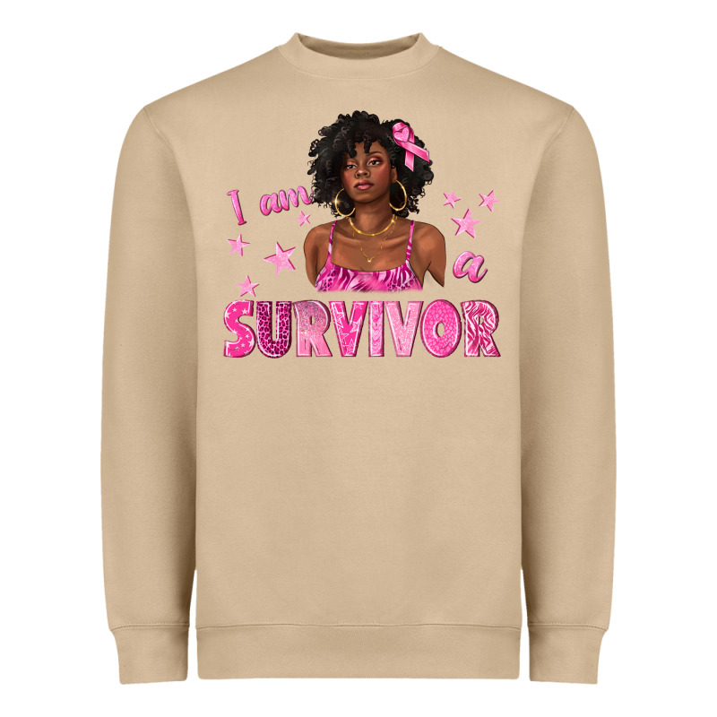 I Am A Survivor Breast Cancer With Afro Woman Heavyweight Sweatshirt by texasbilliewilder | Teevron