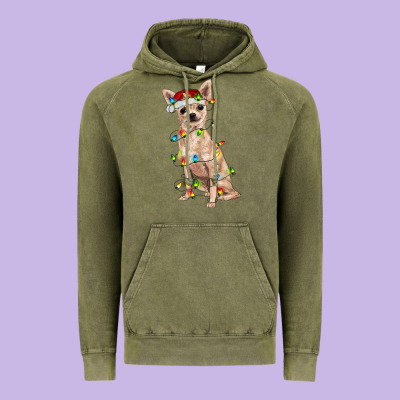Chihuahua With Christmas Lights Vintage Hoodie Designed By Ranaportraitstore