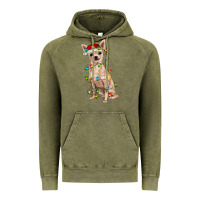 Vintage Olive Chihuahua with christmas lights Vintage Hoodie - RanaPortraitStore