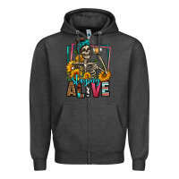 Charcoal Heather staying alive coffee drinking skeleton Zipper Hoodie - Jasminsmagicworld