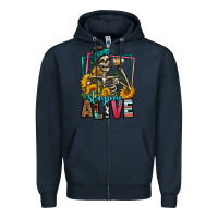 Navy staying alive coffee drinking skeleton Zipper Hoodie - Jasminsmagicworld