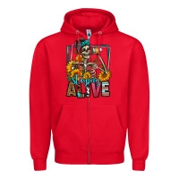Red staying alive coffee drinking skeleton Zipper Hoodie - Jasminsmagicworld