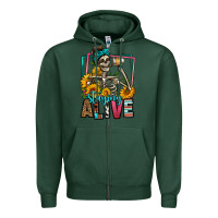 Sports Green staying alive coffee drinking skeleton Zipper Hoodie - Jasminsmagicworld