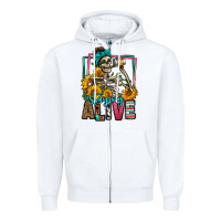 White staying alive coffee drinking skeleton Zipper Hoodie - Jasminsmagicworld