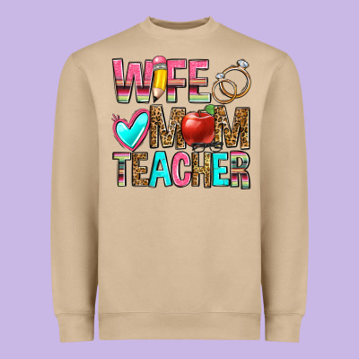 Wife Mom Teacher Heavyweight Sweatshirt Designed By Zillion Design Studio