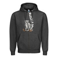 Charcoal Heather Ringtail Cat Zipper Hoodie - LillyAllenDesigns