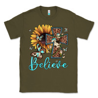 Army Green believe leopard cross sunflower butterfly Classic Tee - JahusDesignShop
