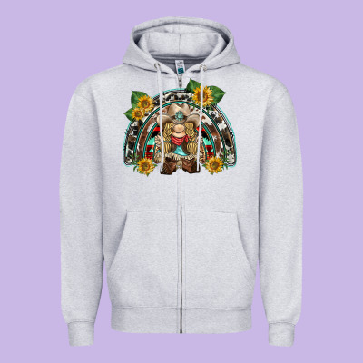 Western Gnome Sunflowers Rainbow Zipper Hoodie Designed By Barkaloodesign